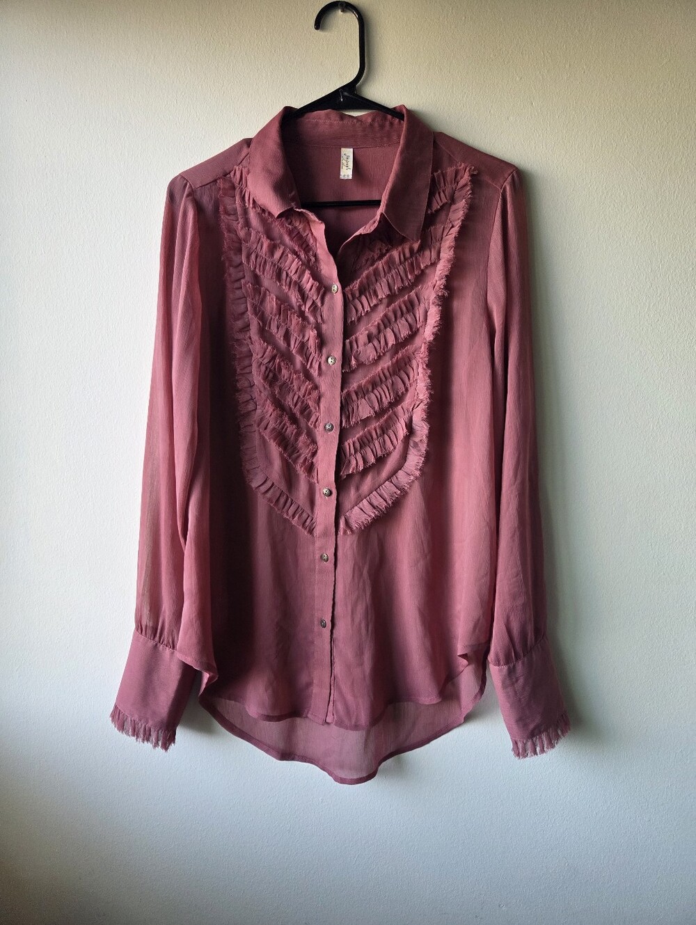 Free People Women's Ruffle Front Button-Down Top - Dusty Rose Size M